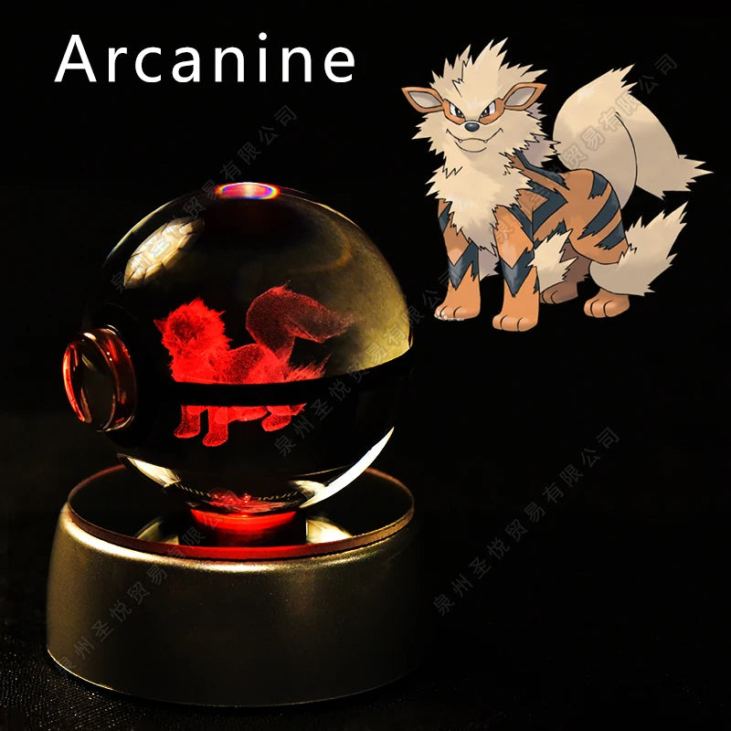 Pokemon Crystal Ball 3D Pikachu Gengar Mewtwo Night Light Lamp Pokeball 3D Glass Pokemon Crystal Ball Statue Kids Birthday Gift