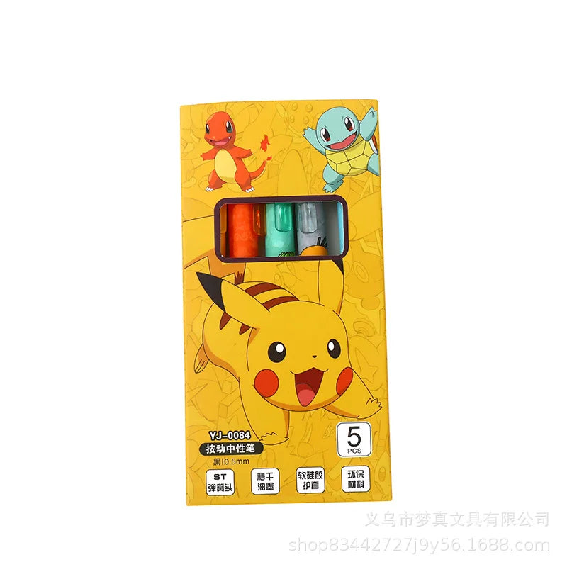 5pcs Pikachu Gel Pen Set Pokemon Ballpoint Pen Cartoon Printing Writing Pen Students Stationery Office Supplies