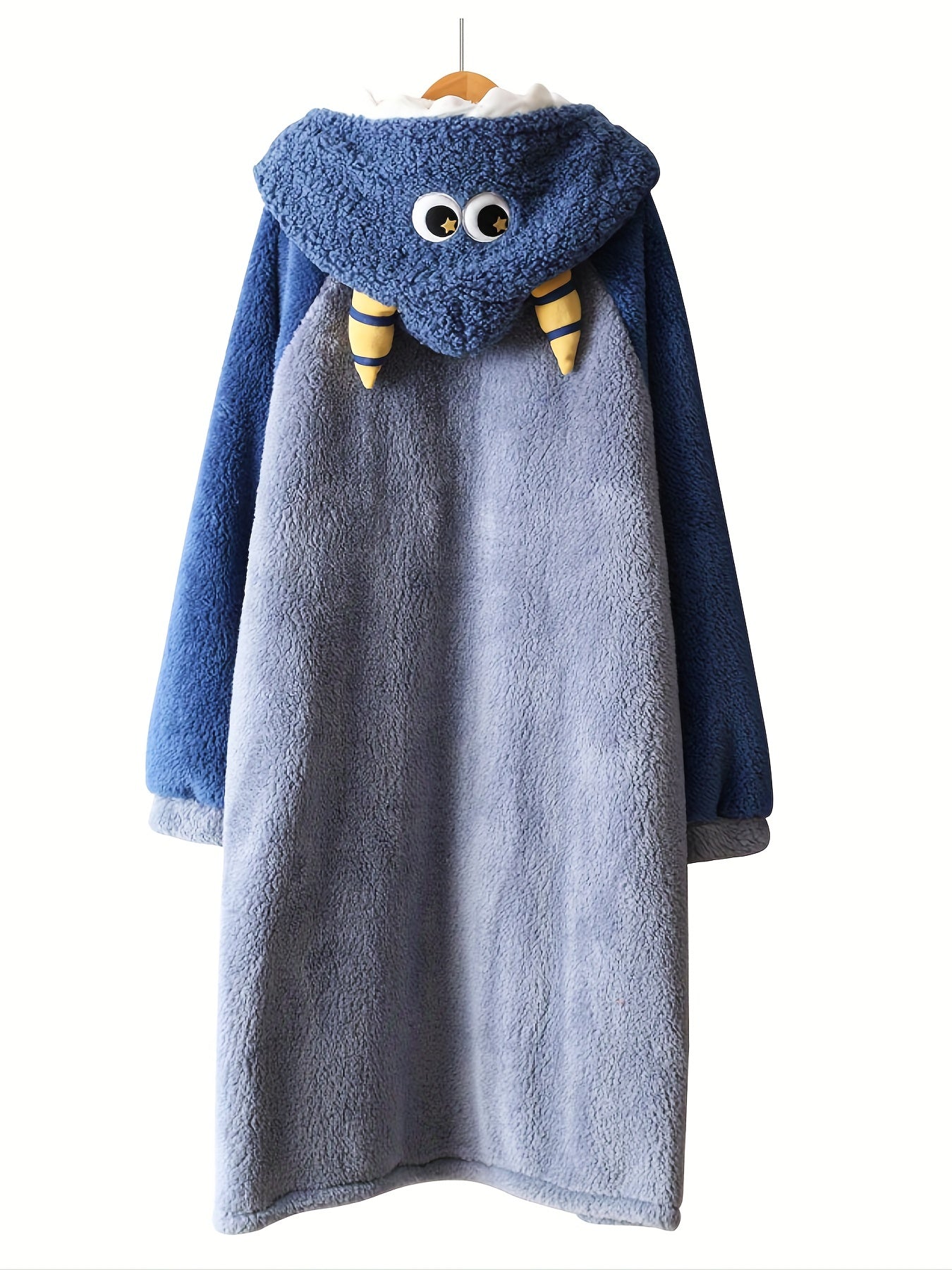 Fuzzy Cartoon Hooded Night Robe with Pockets