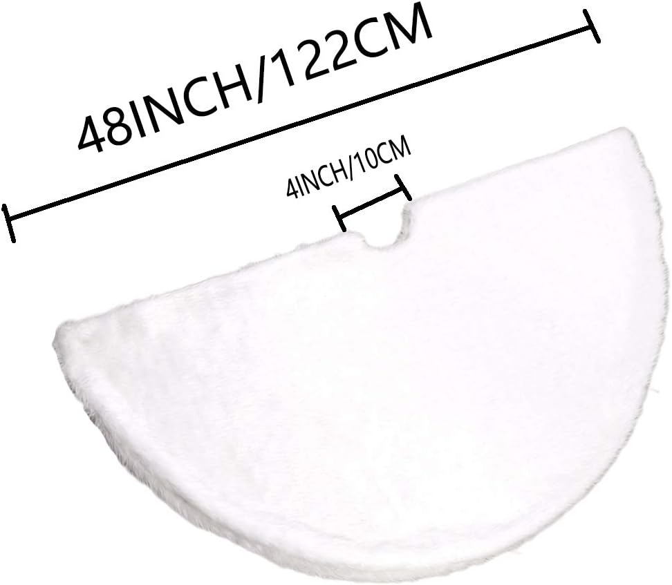 AOGU 48 Inch Faux Fur Christmas Tree Skirt White Plush Skirt for Merry Christmas Party Christmas Tree Decoration