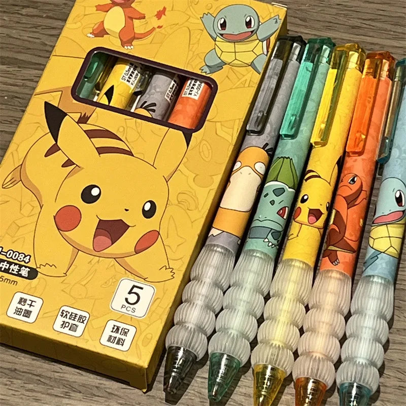 5pcs Pikachu Gel Pen Set Pokemon Ballpoint Pen Cartoon Printing Writing Pen Students Stationery Office Supplies