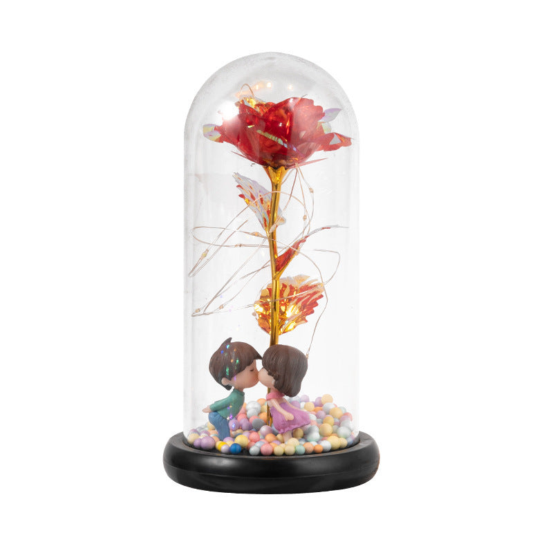 Eternal Rose LED Light Foil Flower In Glass