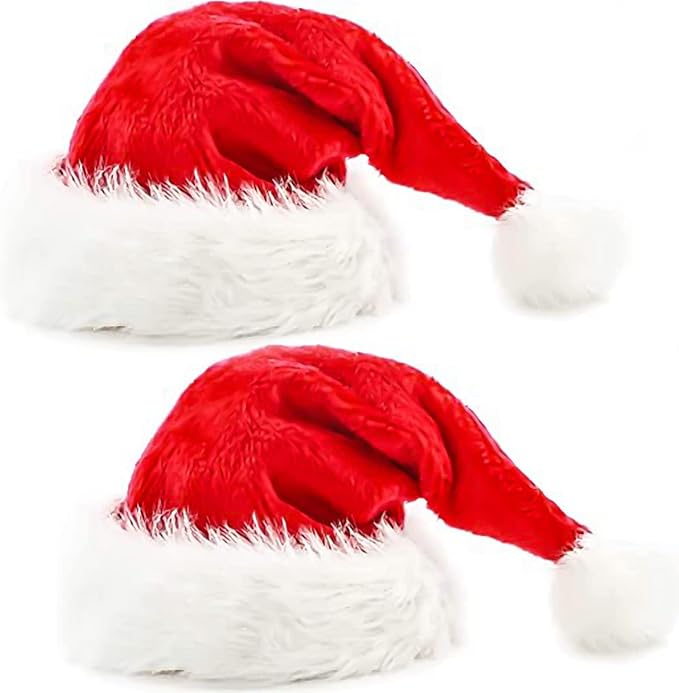 2pcs Fluffy Red Santa Hats Set