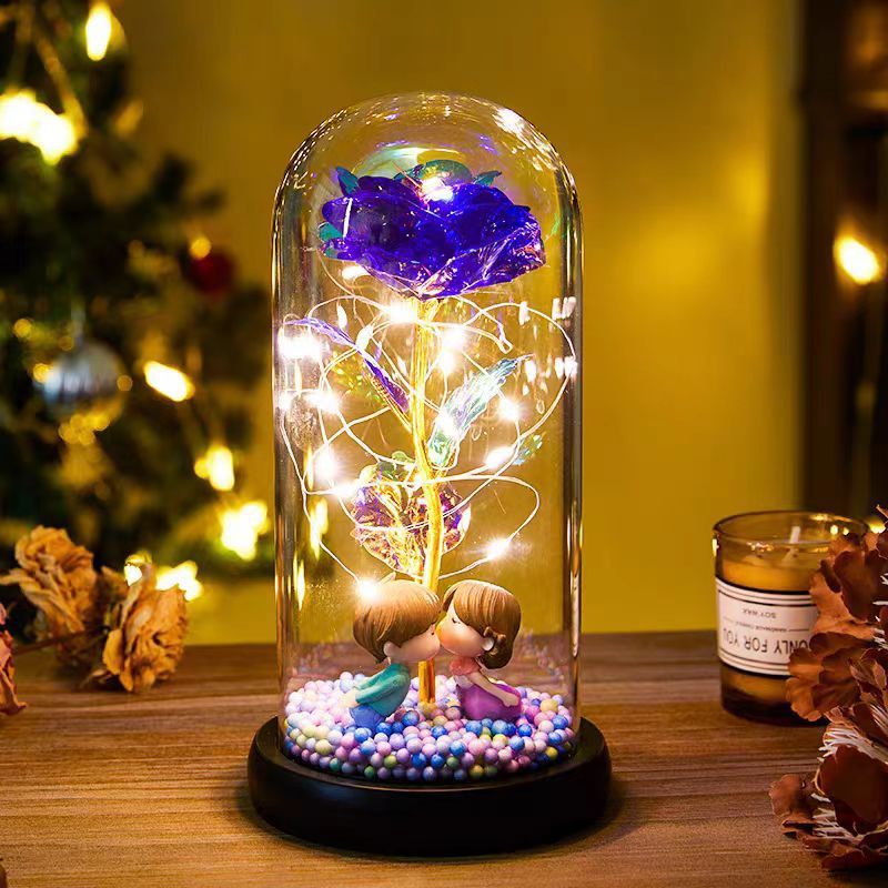 Eternal Rose LED Light Foil Flower In Glass