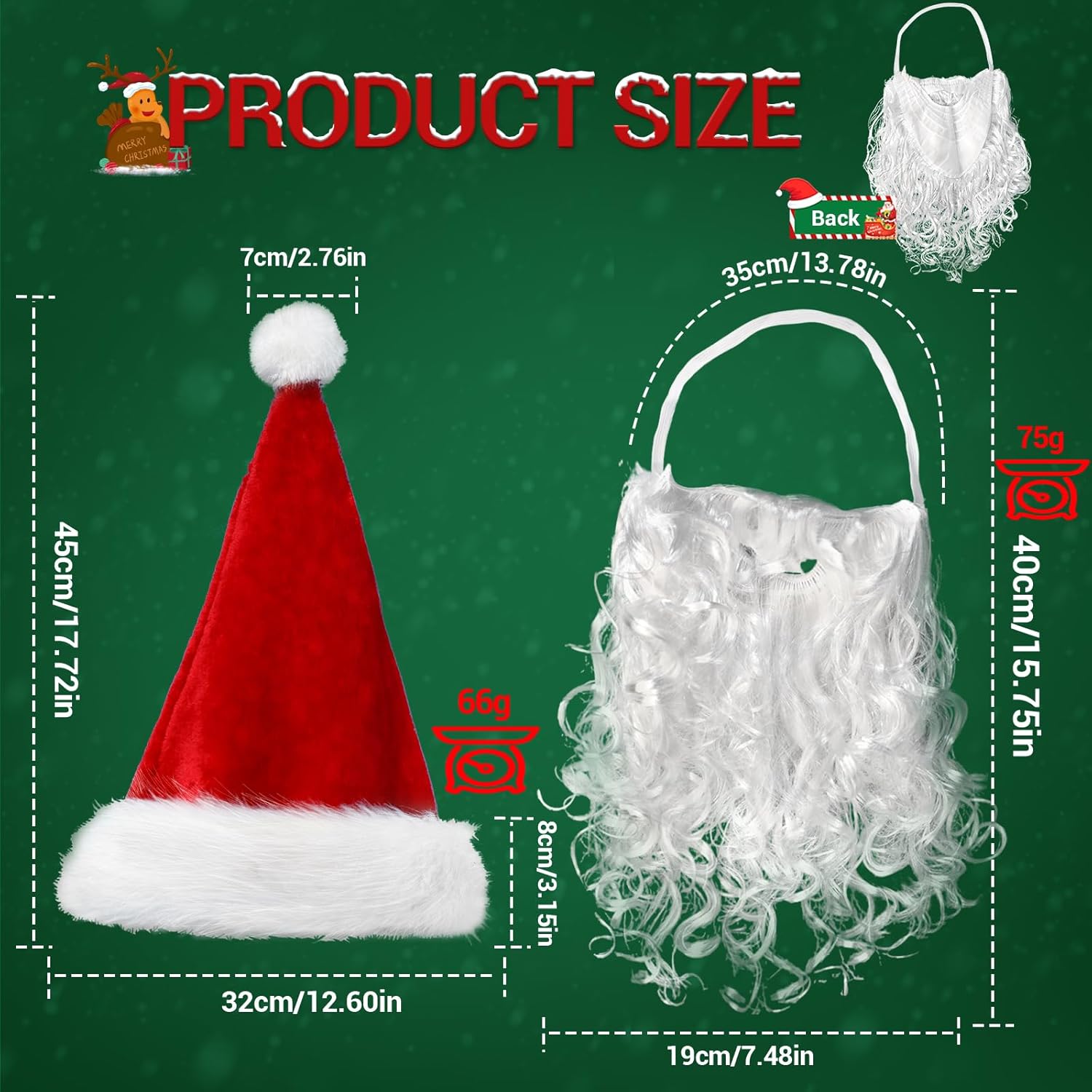 ROSAUI Santa Hats and Beard for Adults Christmas Costume Decorations Xmas Hats Santa Beard Mask Face Cover for Men Women
