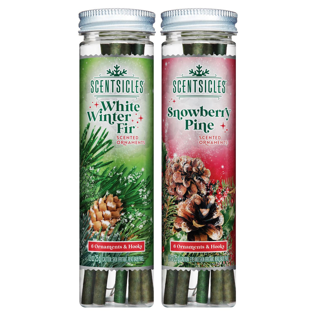 Scentsicles White Winter Fir Scented Christmas Tree Ornaments - 2 Bottles (12 Sticks Total)