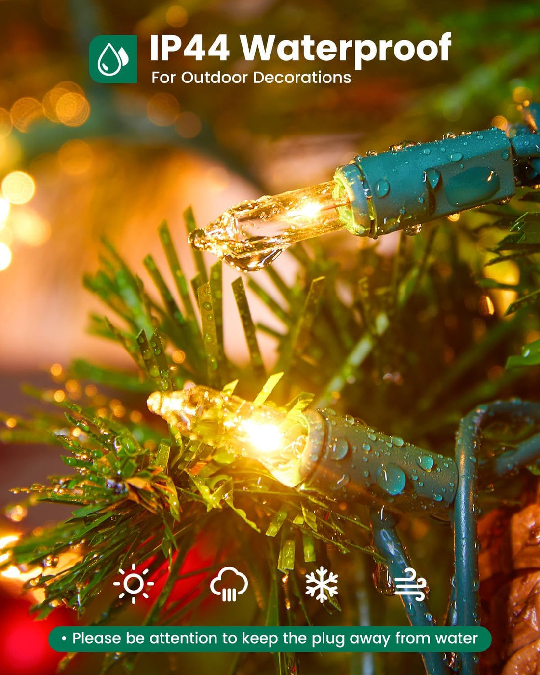 Minetom Clear Christmas String Lights 100 Count 25 Feet Incandescent Bulb Mini Lights for Indoor Xmas Tree Garland Birthday Wedding Party Festival Decoration, Green Wire