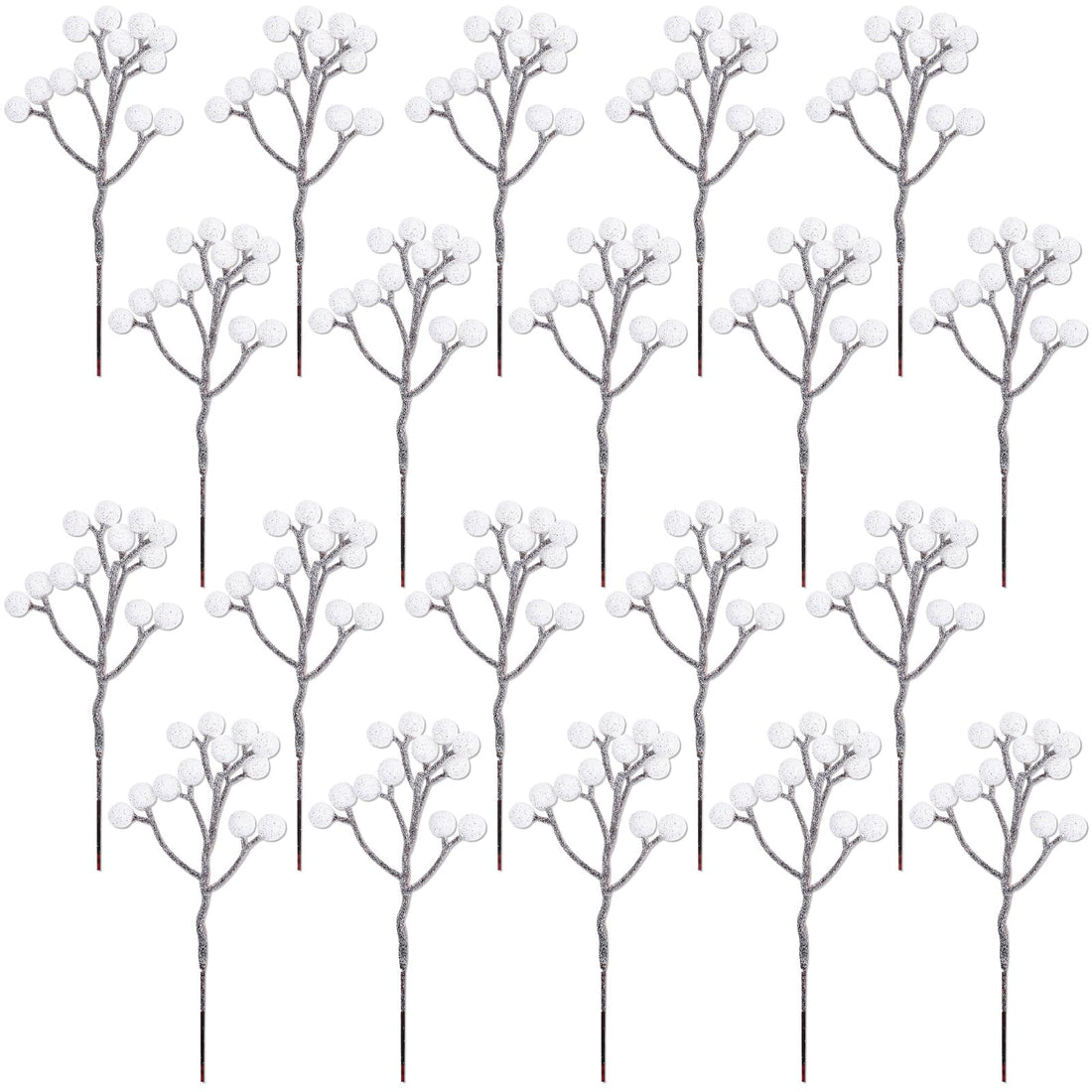 Fangoo 20 Pack 7 Inch Artificial Red Berry Picks for Christmas Tree Burgundy Red Berries Stems Holly Berry Branches Ornaments Wreath Crafts Wedding Holiday Season Winter Home Decor