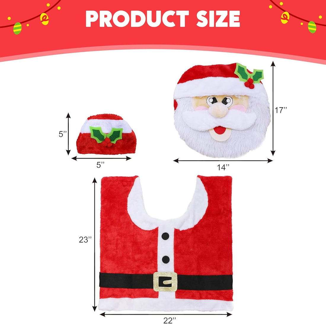 JOYIN 5 Pieces Christmas Theme Bathroom Decoration Set w/Toilet Seat Cover, Rugs, Tank Cover, Toilet Paper Box Cover and Santa Towel for Xmas Indoor Décor, Party Favors (Santa)
