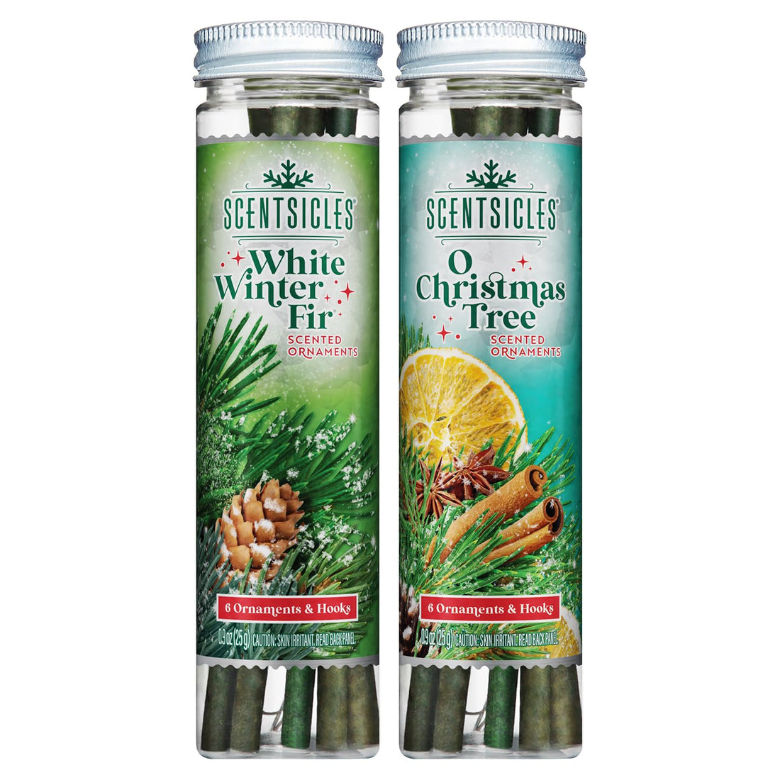 Scentsicles White Winter Fir Scented Christmas Tree Ornaments - 2 Bottles (12 Sticks Total)