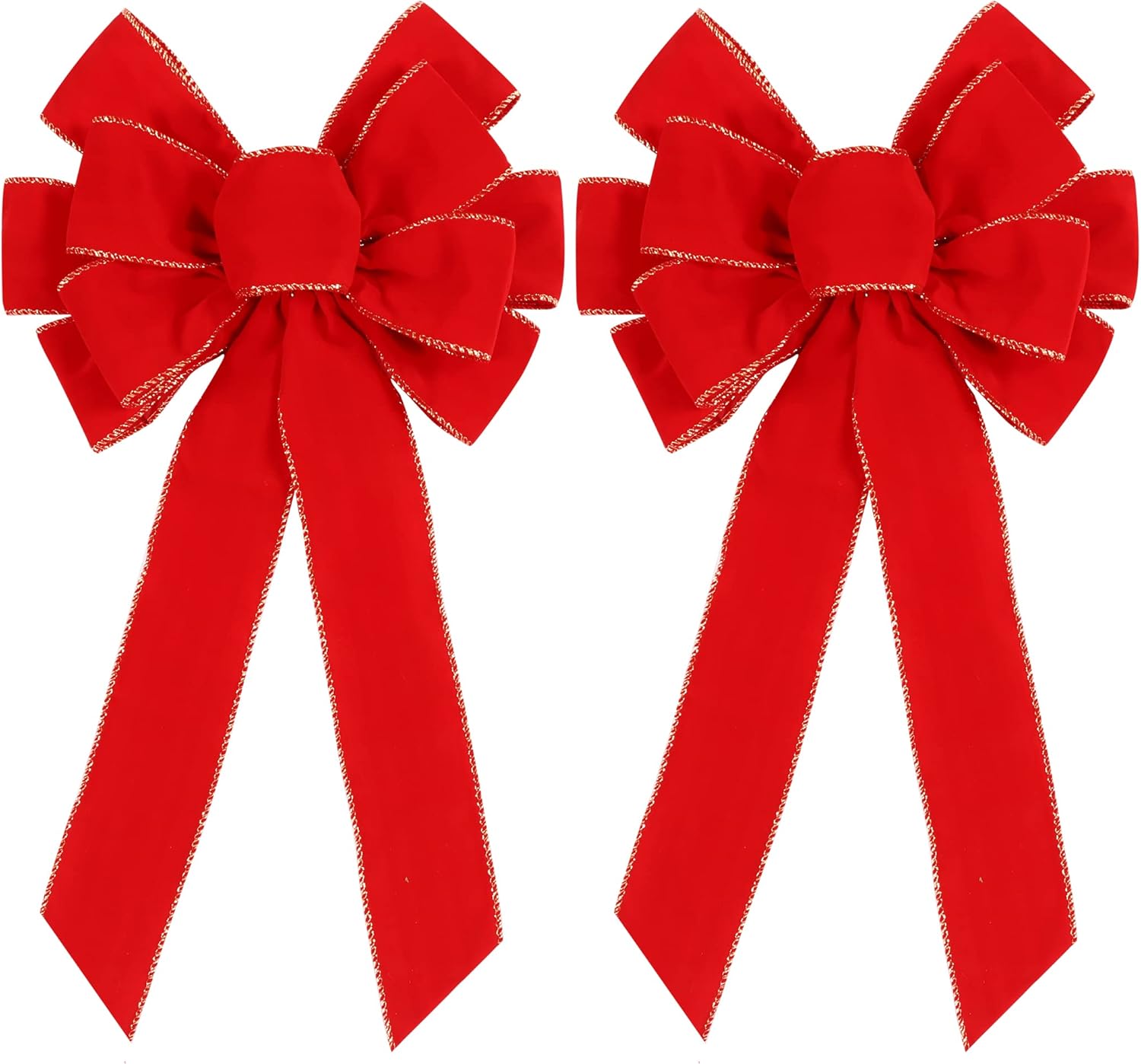 2 Pack Red Christmas Bows Outdoor Decorations,12”x20” Large Christmas Tree Topper Bow, Velvet Wreath Bow with Glitter Gold Edge for Xmas Home Front Door Decor