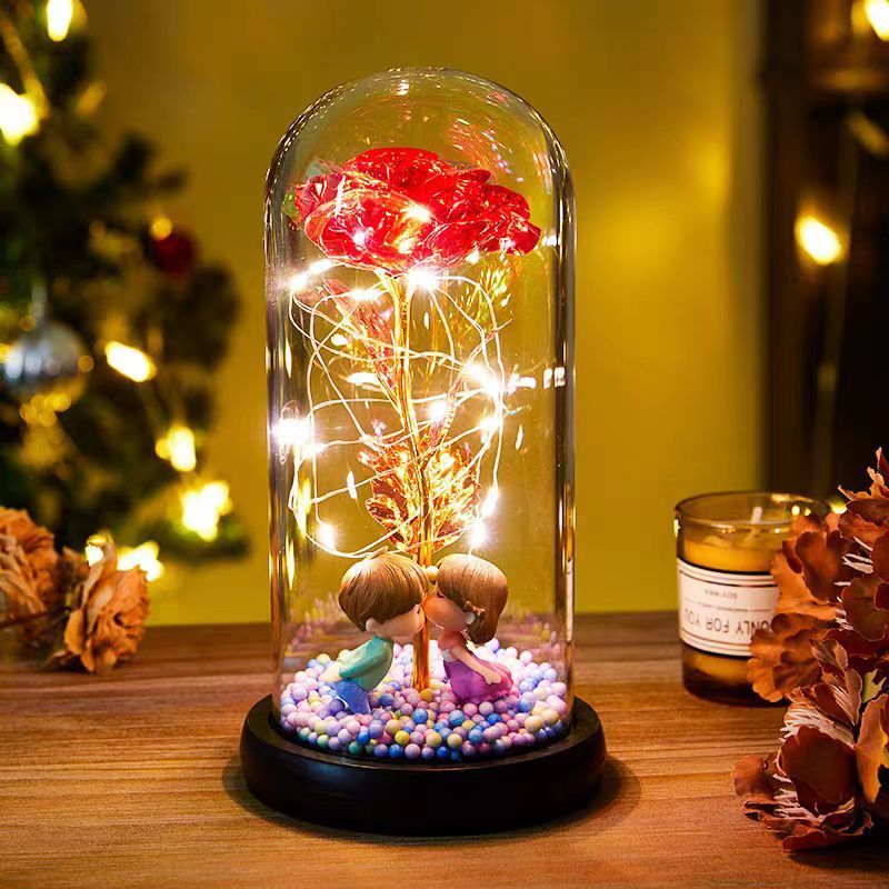 Eternal Rose LED Light Foil Flower In Glass