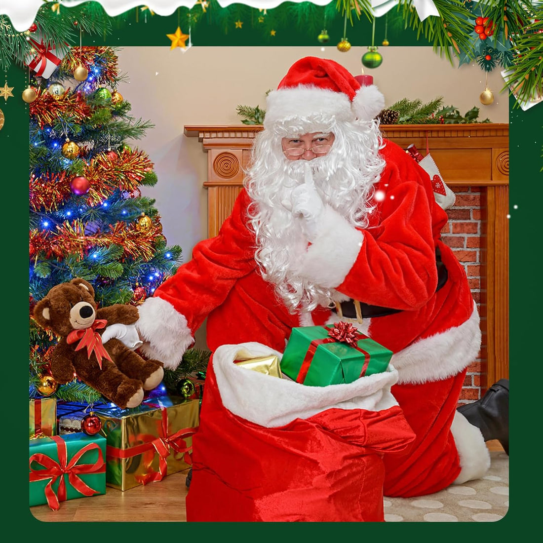 ROSAUI Santa Hats and Beard for Adults Christmas Costume Decorations Xmas Hats Santa Beard Mask Face Cover for Men Women