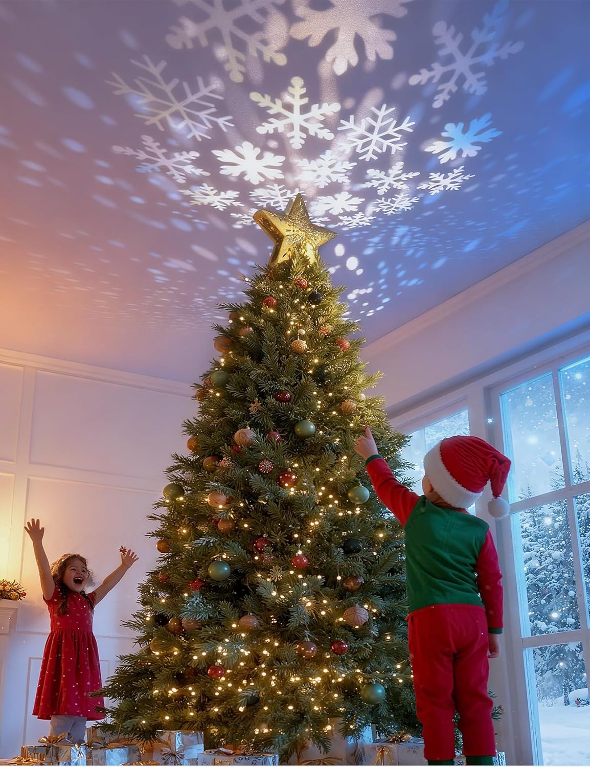 Sparkling Star Topper with Rotating Projector for Christmas Tree