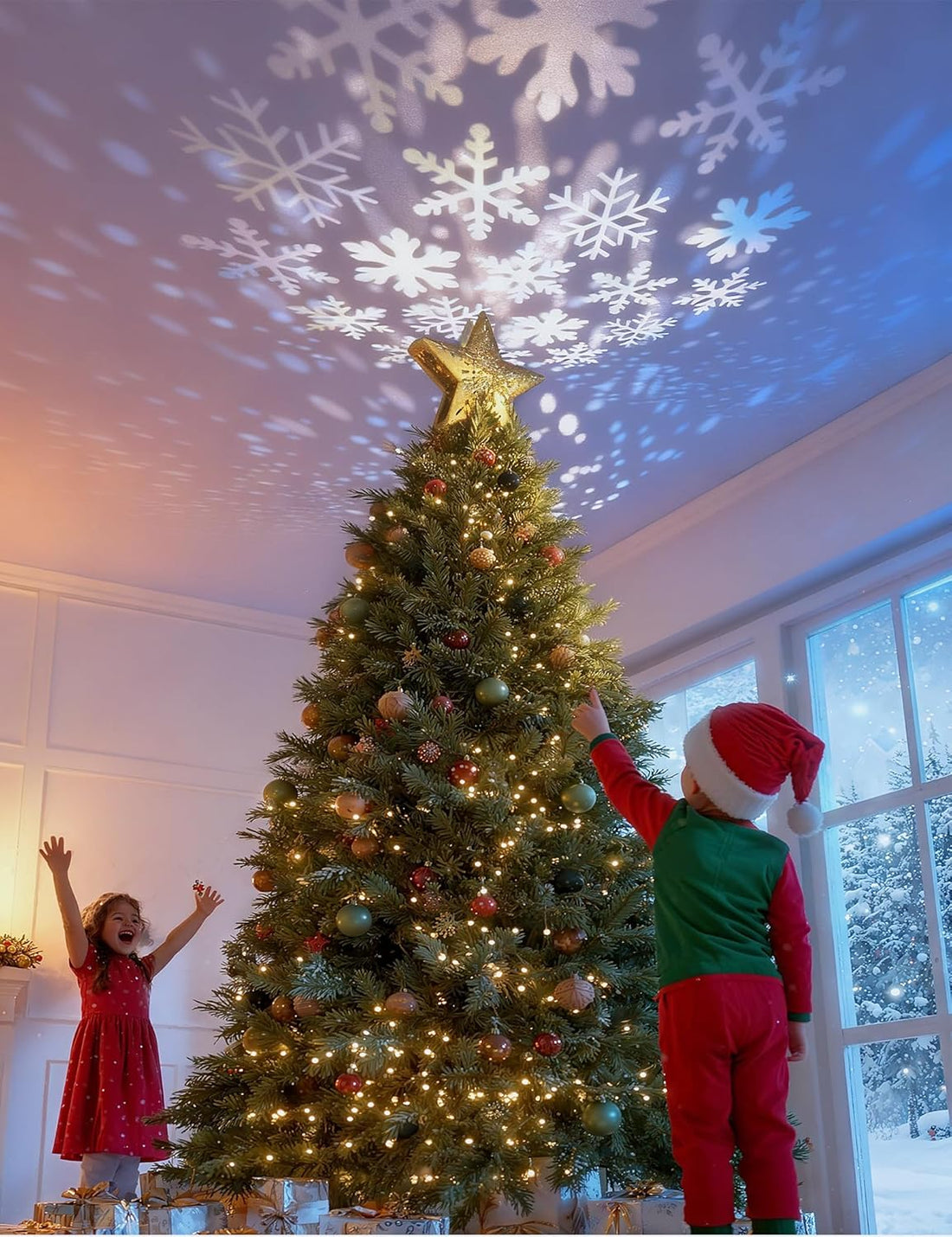 Sparkling Star Topper with Rotating Projector for Christmas Tree