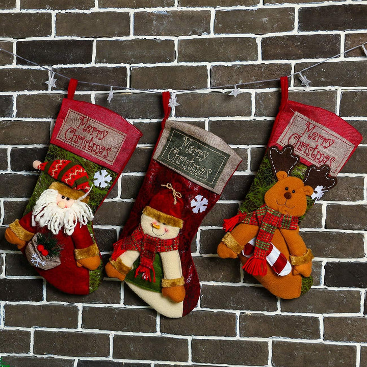 Sunnyglade 3PCS 18" Christmas Stocking Classic Large Stockings Santa
