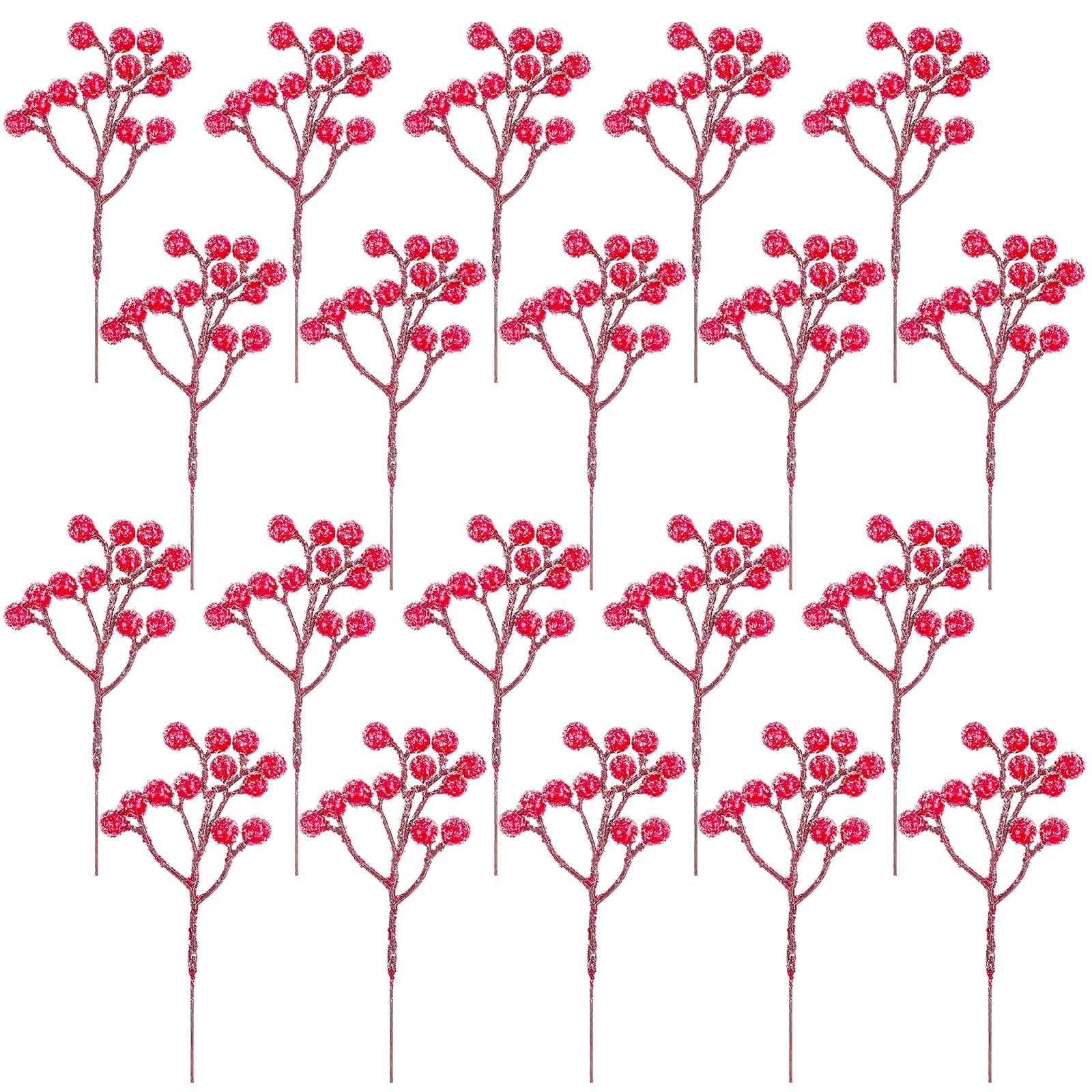 Fangoo 20 Pack 7 Inch Artificial Red Berry Picks for Christmas Tree Burgundy Red Berries Stems Holly Berry Branches Ornaments Wreath Crafts Wedding Holiday Season Winter Home Decor