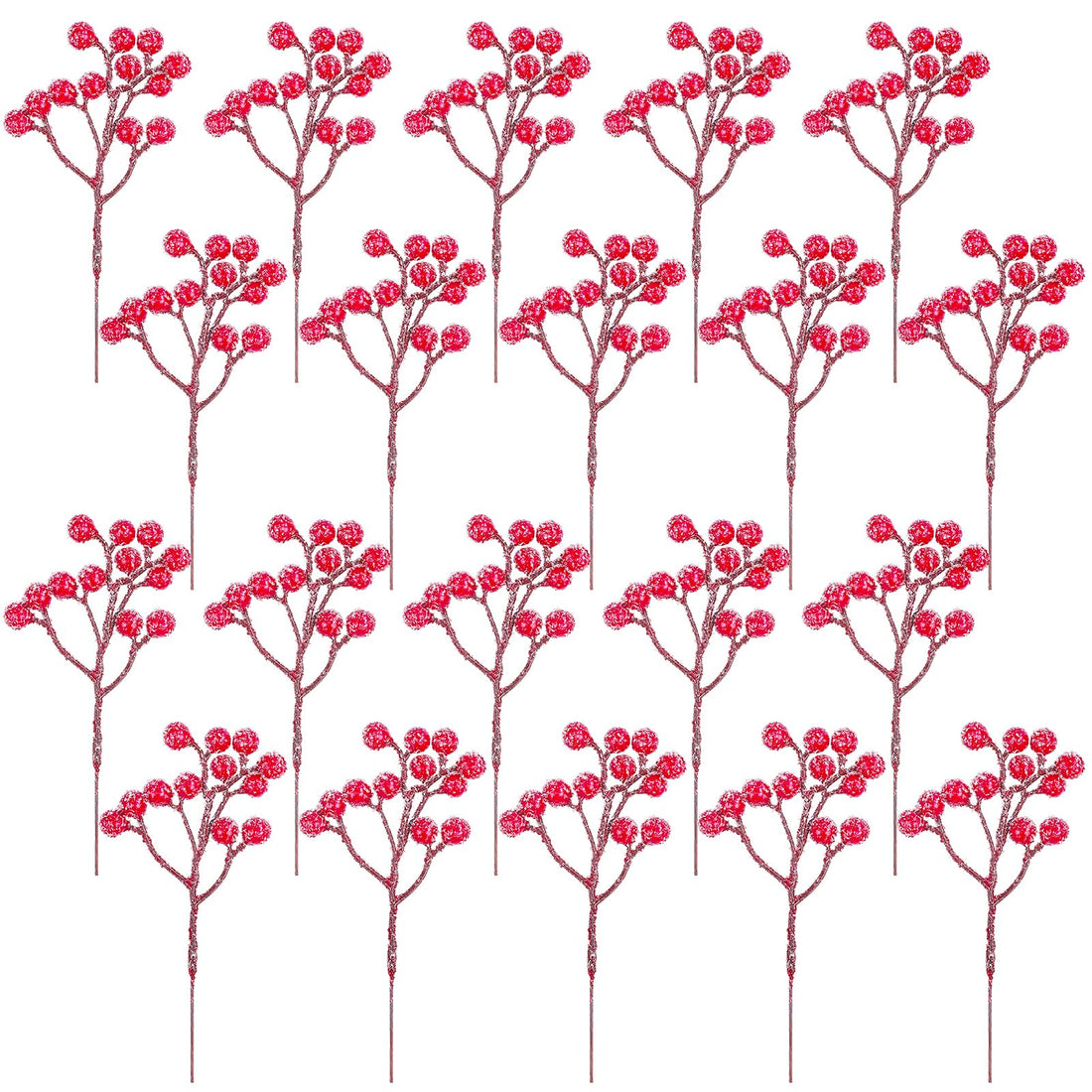 Fangoo 20 Pack 7 Inch Artificial Red Berry Picks for Christmas Tree Burgundy Red Berries Stems Holly Berry Branches Ornaments Wreath Crafts Wedding Holiday Season Winter Home Decor