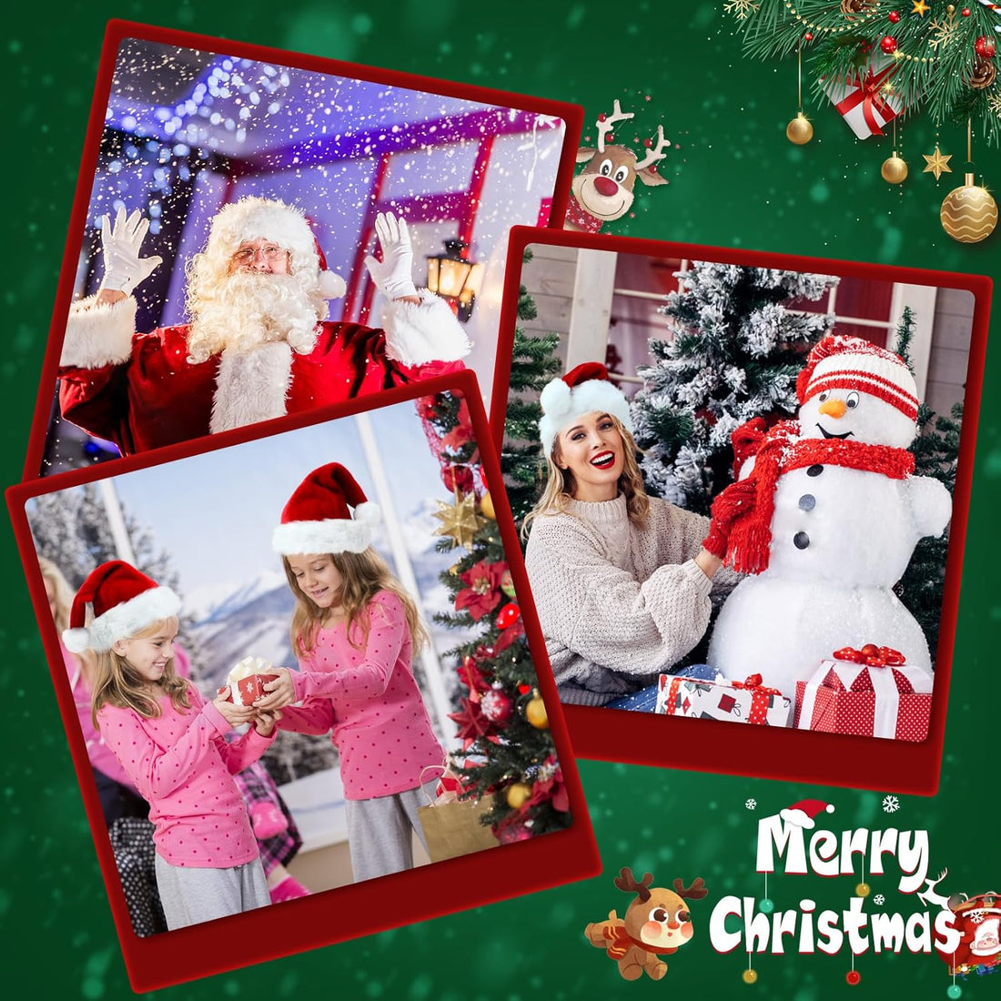 ROSAUI Santa Hats and Beard for Adults Christmas Costume Decorations Xmas Hats Santa Beard Mask Face Cover for Men Women