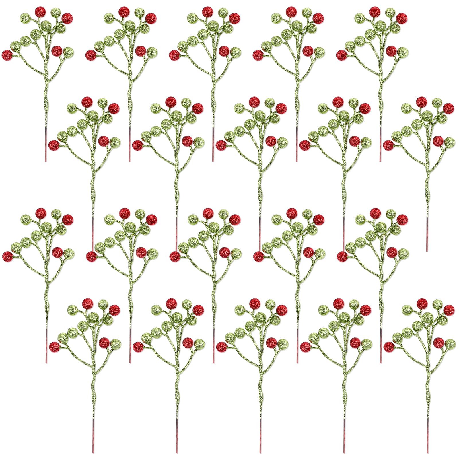 Fangoo 20 Pack 7 Inch Artificial Red Berry Picks for Christmas Tree Burgundy Red Berries Stems Holly Berry Branches Ornaments Wreath Crafts Wedding Holiday Season Winter Home Decor