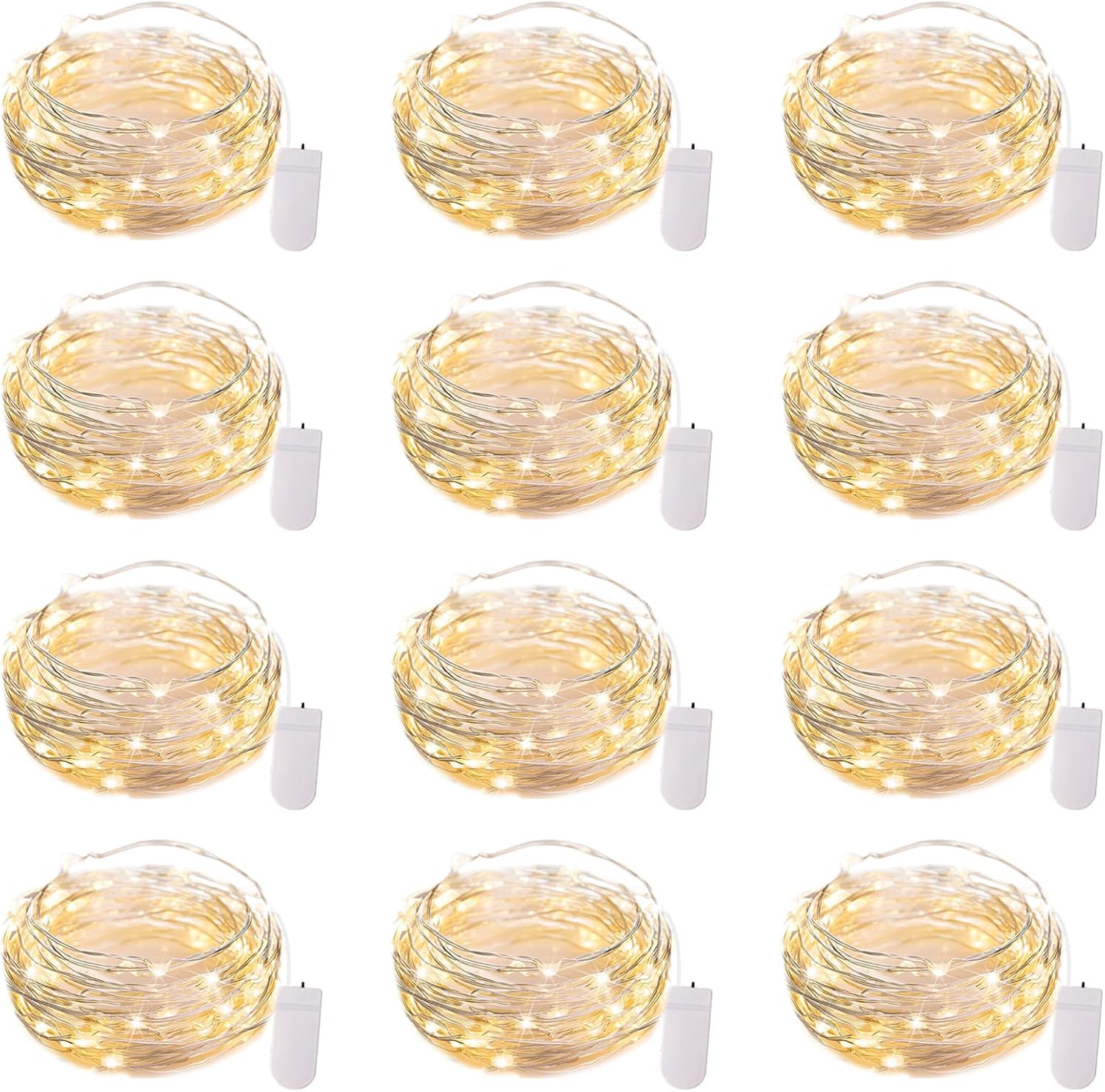 Brightown 12 Pack LED Fairy Lights Battery Operated String Lights - 7ft 20LED Waterproof Silver Wire Firefly Starry Moon Lights for DIY Crafts Wedding Table Centerpieces Party Bedroom Christmas