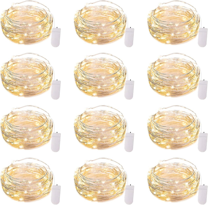 Brightown 12 Pack LED Fairy Lights Battery Operated String Lights - 7ft 20LED Waterproof Silver Wire Firefly Starry Moon Lights for DIY Crafts Wedding Table Centerpieces Party Bedroom Christmas