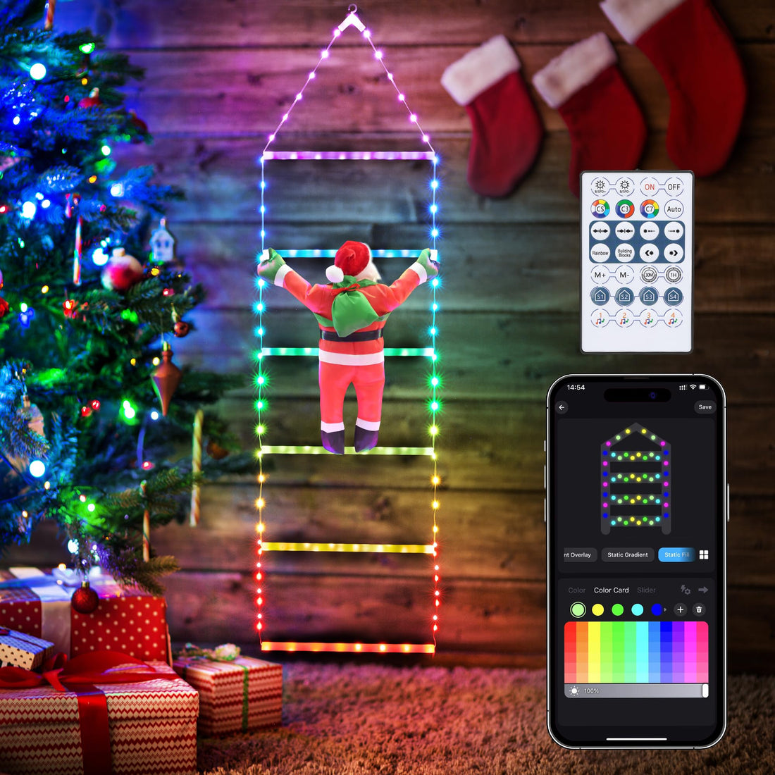 Toodour LED Christmas Lights - 10ft Christmas Decorative Ladder Lights with Santa Claus, Xmas Decorations Light for Indoor Outdoor, Window, Garden, Home, Wall, Xmas Tree Decor - Warm White