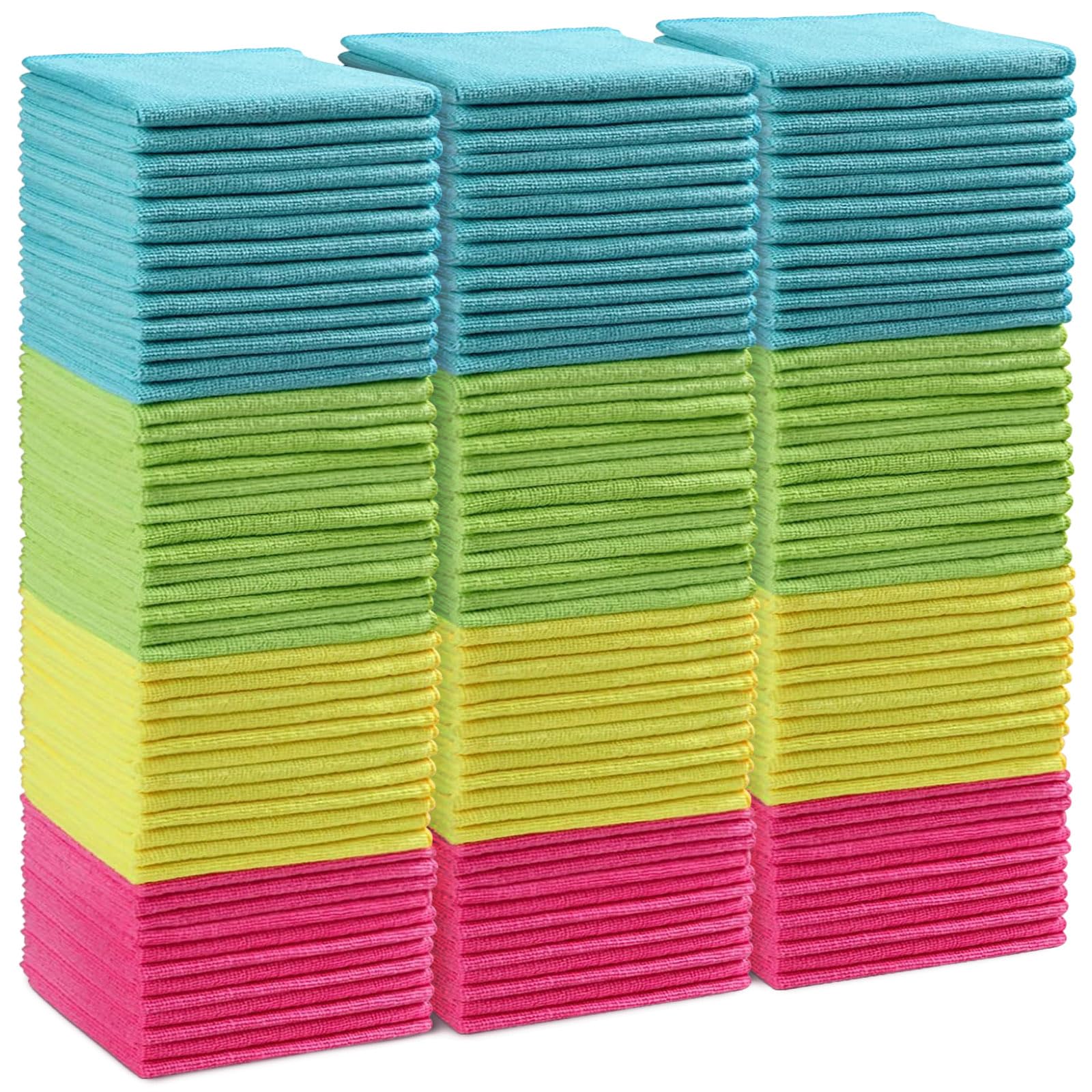 HOMEXCEL Microfiber Cleaning Cloth,12 Pack Cleaning Rags, Cleaning Towels with 4 Color Assorted, 11.5"X11.5"(Green/Blue/Yellow/Pink)