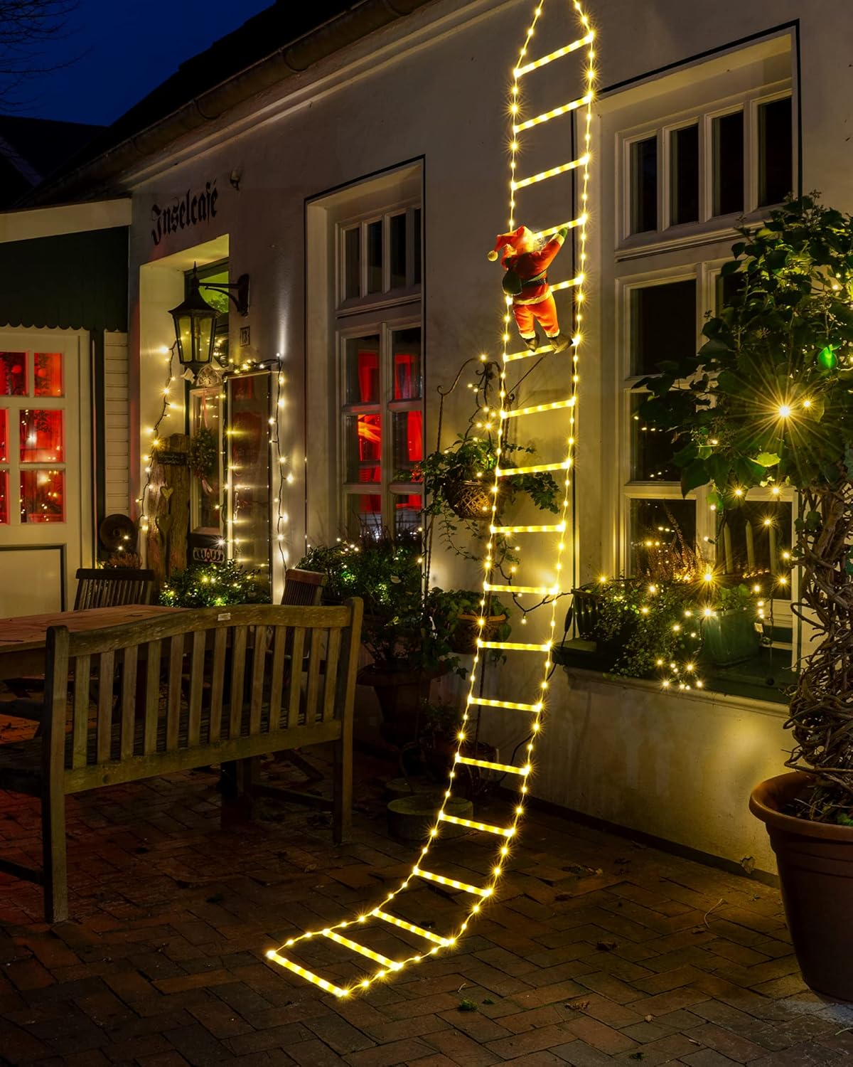 Toodour LED Christmas Lights - 10ft Christmas Decorative Ladder Lights with Santa Claus, Xmas Decorations Light for Indoor Outdoor, Window, Garden, Home, Wall, Xmas Tree Decor - Warm White