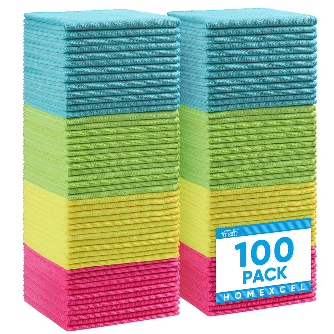 HOMEXCEL Microfiber Cleaning Cloth,12 Pack Cleaning Rags, Cleaning Towels with 4 Color Assorted, 11.5"X11.5"(Green/Blue/Yellow/Pink)