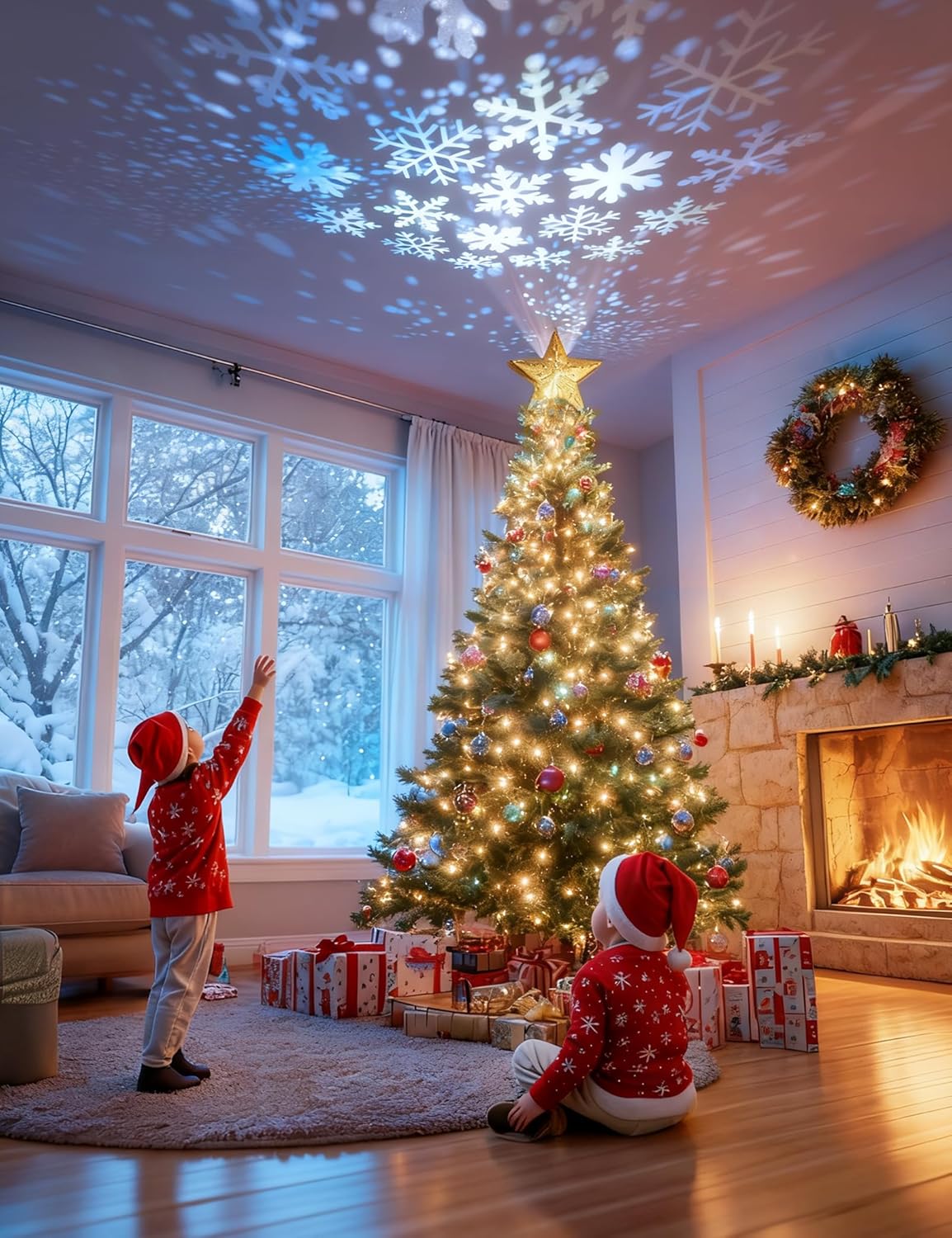 Sparkling Star Topper with Rotating Projector for Christmas Tree
