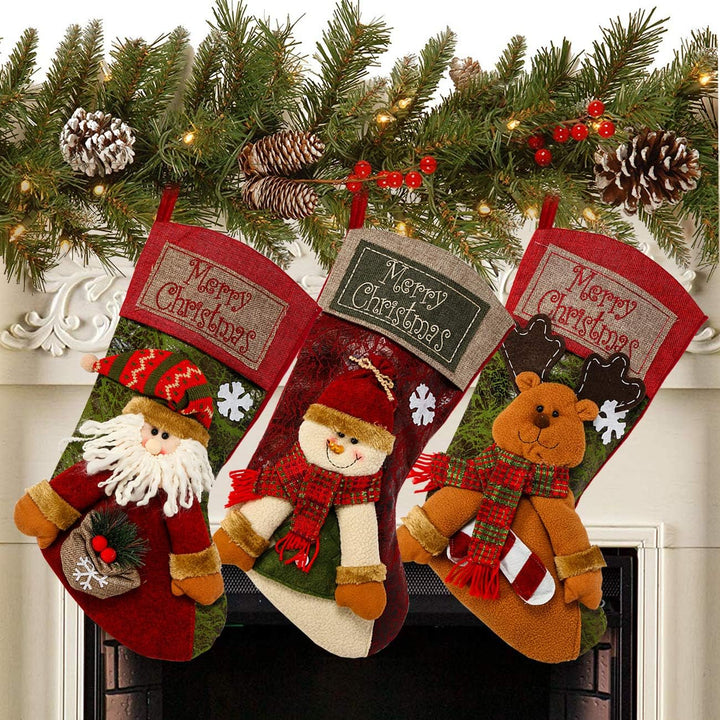 Sunnyglade 3PCS 18" Christmas Stocking Classic Large Stockings Santa