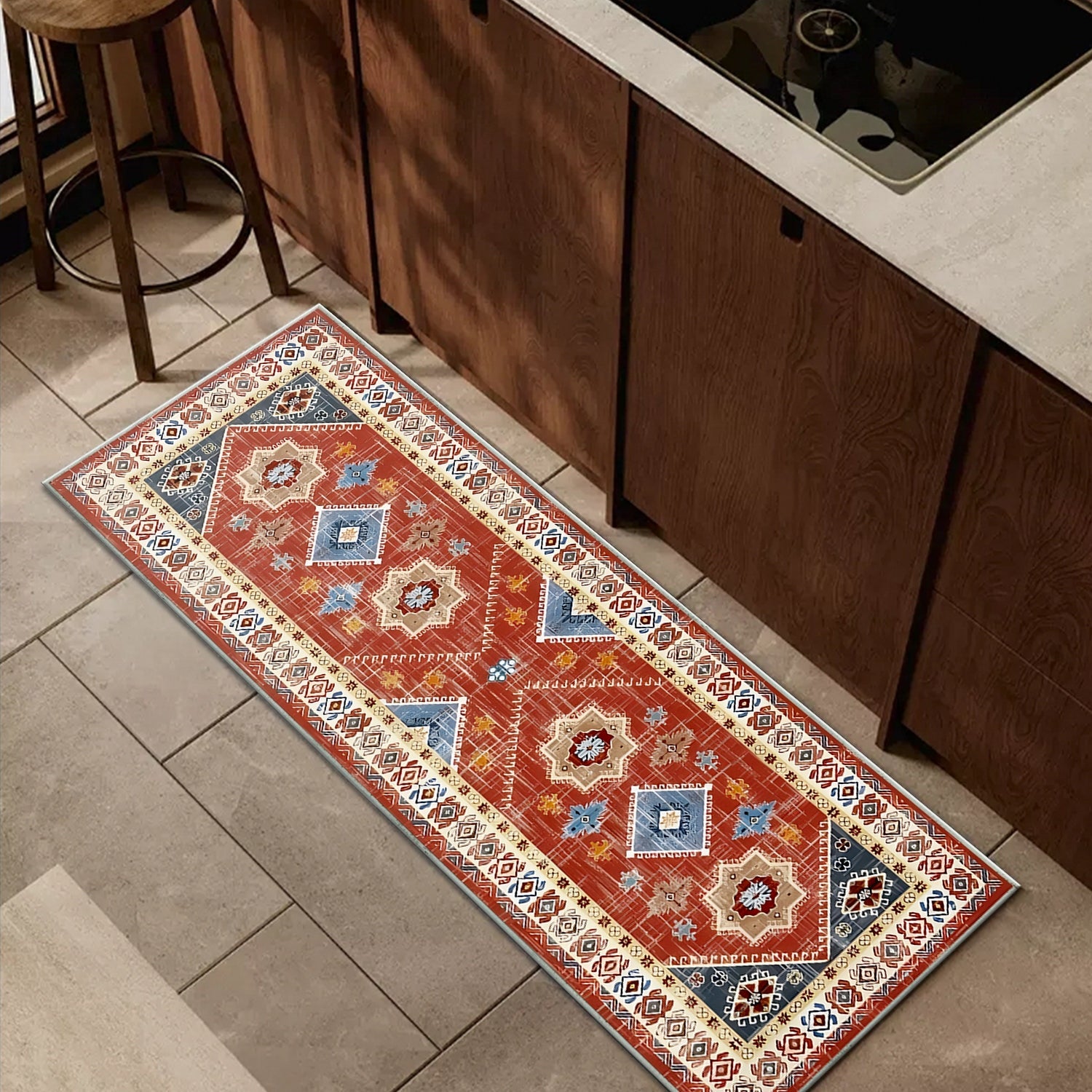 Boho Floral 4-Piece Kitchen Rug Set – Soft & Durable