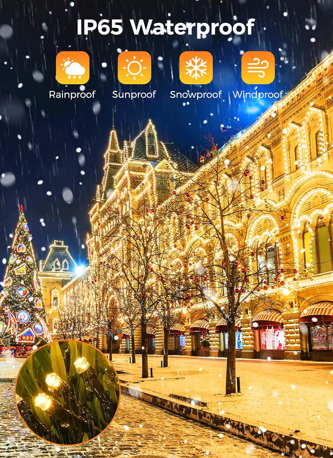 Minetom Solar String Lights Outdoor Waterproof- 40 FT 100 LED Solar Powered String Lights with 8 Lighting Modes, IP65 Waterproof Solar Christmas Lights for Outdoor Outside Tree Party Decor, Warm White