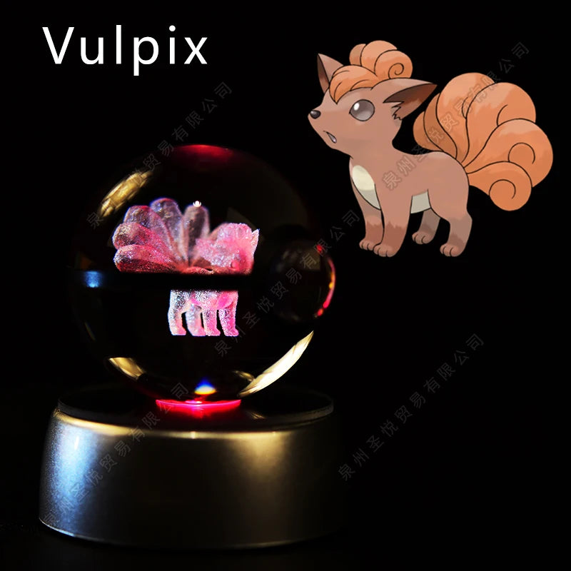 Pokemon Crystal Ball 3D Pikachu Gengar Mewtwo Night Light Lamp Pokeball 3D Glass Pokemon Crystal Ball Statue Kids Birthday Gift