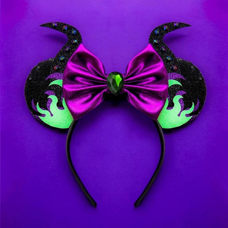 Disney Witch Bat Skeleton Ear Headband For Adults Kids Cosplay Halloween Hairband Women Girls Ghost Bows Party Hair Accessories