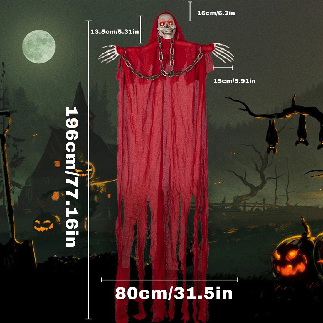 1PC Hanging Grim Reaper Skeletons Decor with Glow in Dark Waterproof Outdoor Halloween Props for Haunted House Party Supplies