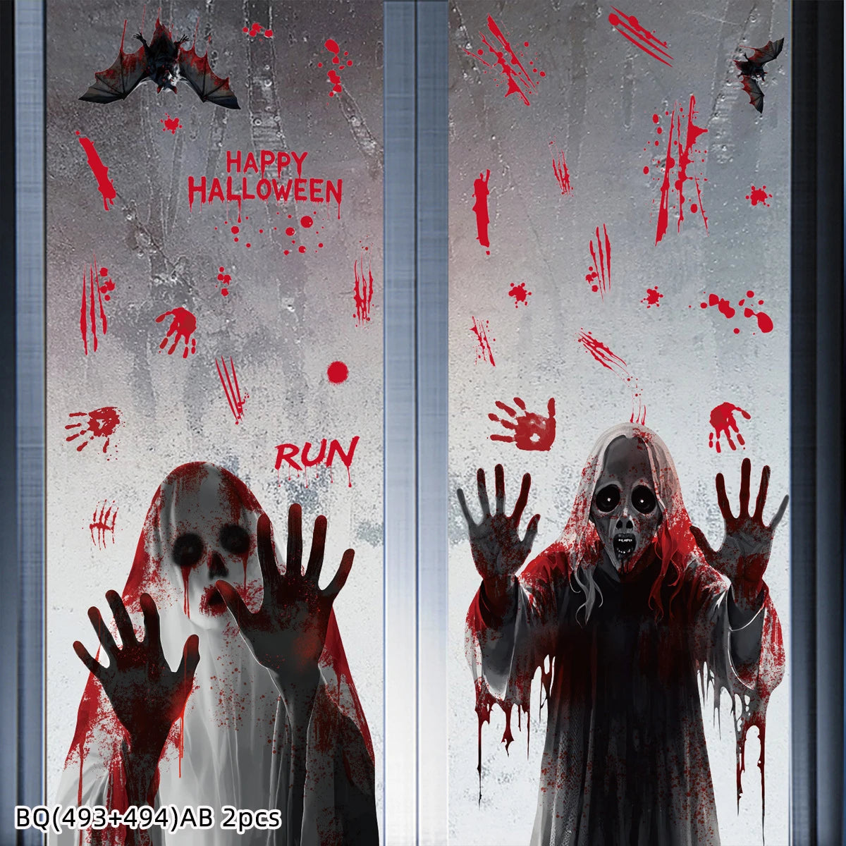 Halloween Static Cling Stickers Scary Ghost Woman Bloody Handprint Window Decals Spooky Party Home Decor Horror Decorations