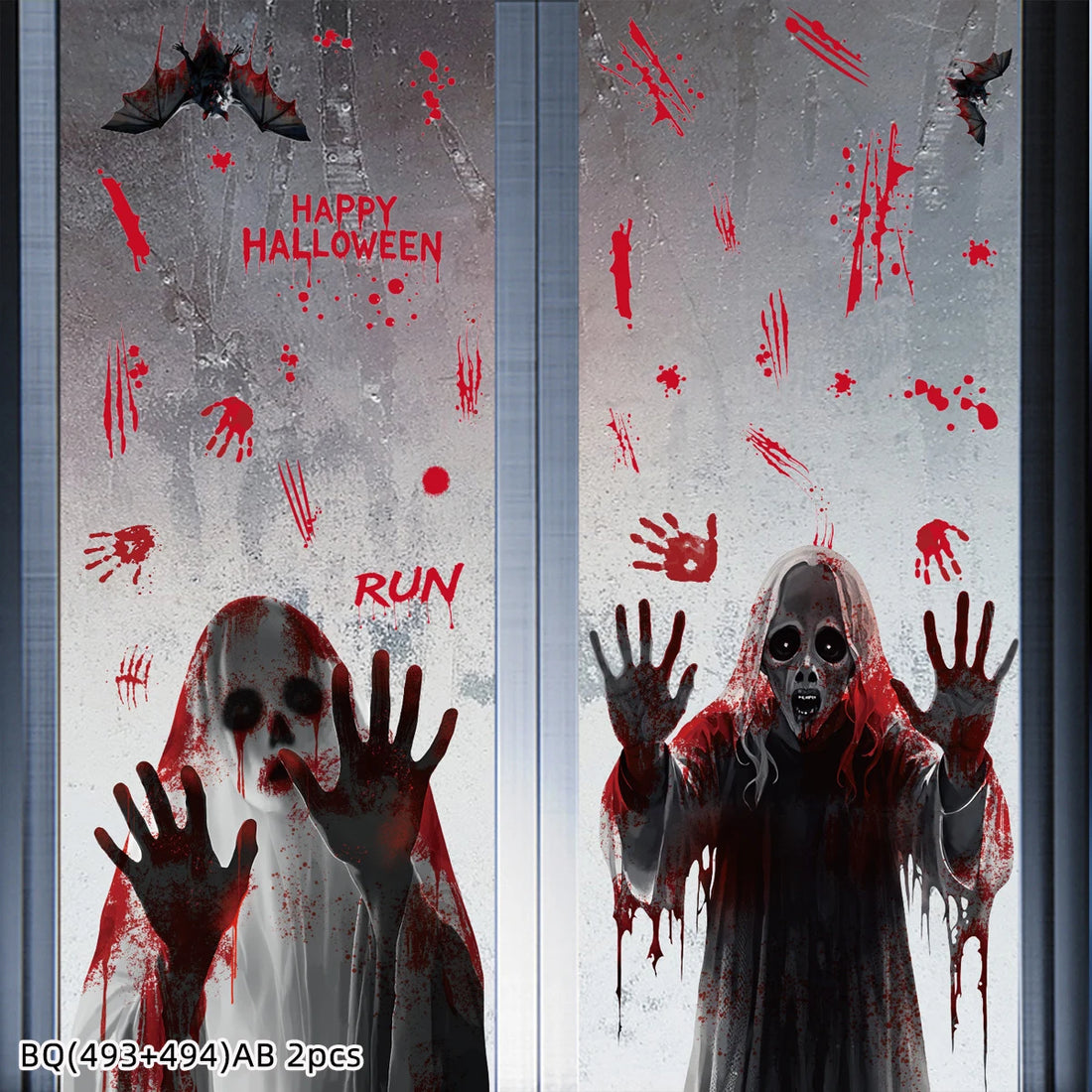 Halloween Static Cling Stickers Scary Ghost Woman Bloody Handprint Window Decals Spooky Party Home Decor Horror Decorations