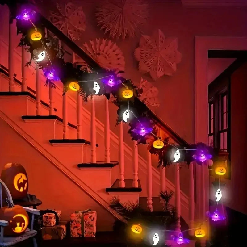 1PC 10/20/40LEDS Halloween String Lights Battery Operated Pumpkin Bat Ghost Indoor Home Courtyard Halloween Decorative Lights