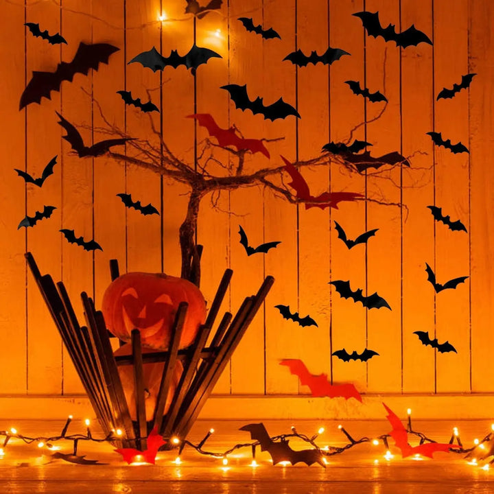 Bats Wall Decor 120 Pcs 3D Bat Halloween Decoration Stickers for Home Decor 4 Size Waterproof Black Spooky Bats for Room Décor