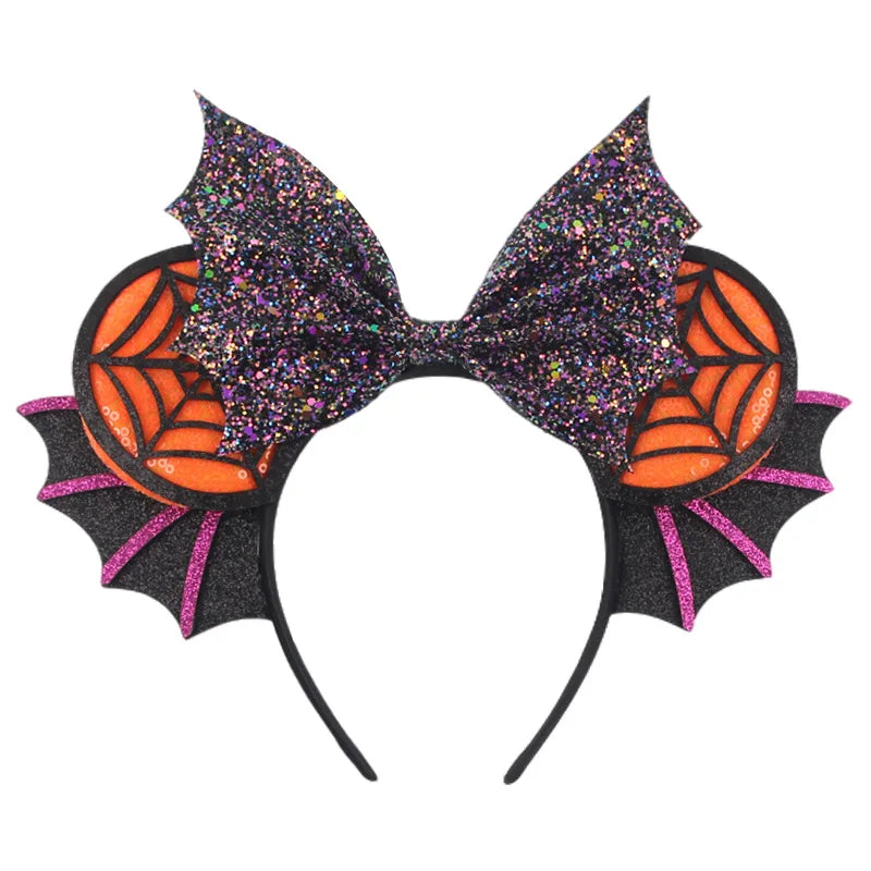 Disney Witch Bat Skeleton Ear Headband For Adults Kids Cosplay Halloween Hairband Women Girls Ghost Bows Party Hair Accessories