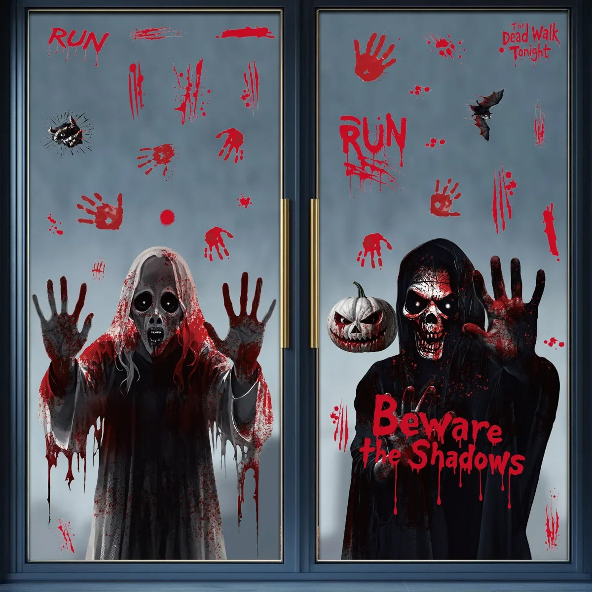 Halloween Static Cling Stickers Scary Ghost Woman Bloody Handprint Window Decals Spooky Party Home Decor Horror Decorations