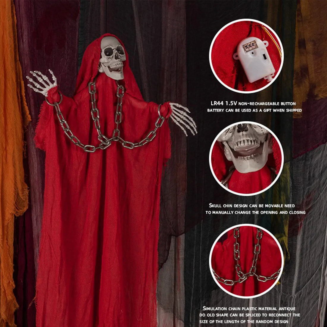 1PC Hanging Grim Reaper Skeletons Decor with Glow in Dark Waterproof Outdoor Halloween Props for Haunted House Party Supplies