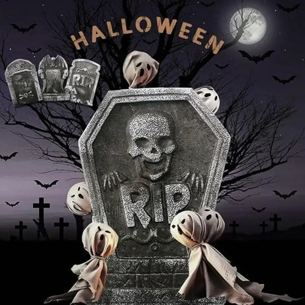 4pcs Foam Skeleton Rip Tombstone Halloween Party Decoration Grave Bat Horror House Prop Decor Ornament Halloween Party Supply