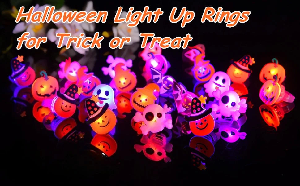 20/50pc Halloween LED Light Up Rings Toys Horror Pumpkin Ghost Spider Glow Finger Rings for Kids Trick Party Supplies Party Gift