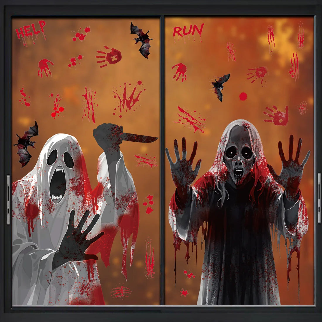 Halloween Static Cling Stickers Scary Ghost Woman Bloody Handprint Window Decals Spooky Party Home Decor Horror Decorations