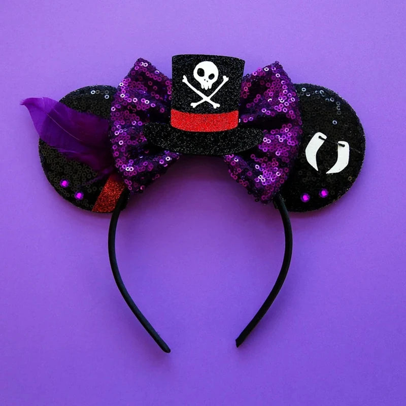 Disney Witch Bat Skeleton Ear Headband For Adults Kids Cosplay Halloween Hairband Women Girls Ghost Bows Party Hair Accessories