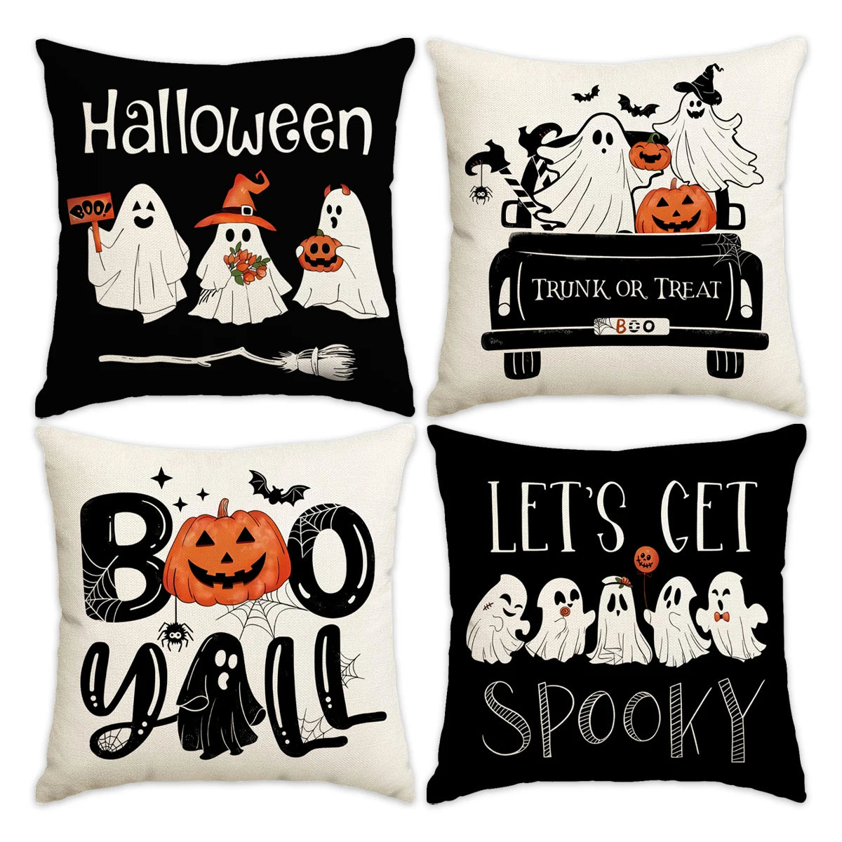 1pc/4pcs Halloween decoration pillow cover, trick or treat cushion cover, ghost, pumpkin head, bat decoration sofa cushion cover