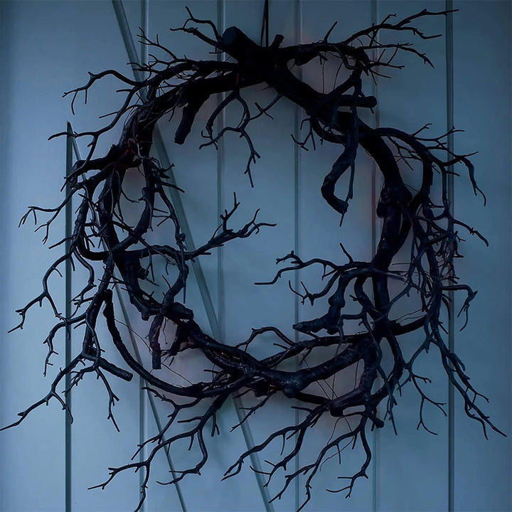 1pc Spooky Prank Black Branch Wreath Decoration-Vintage Indoor/Outdoor Wall-Mounted Hanging Garland with Twisted Branches